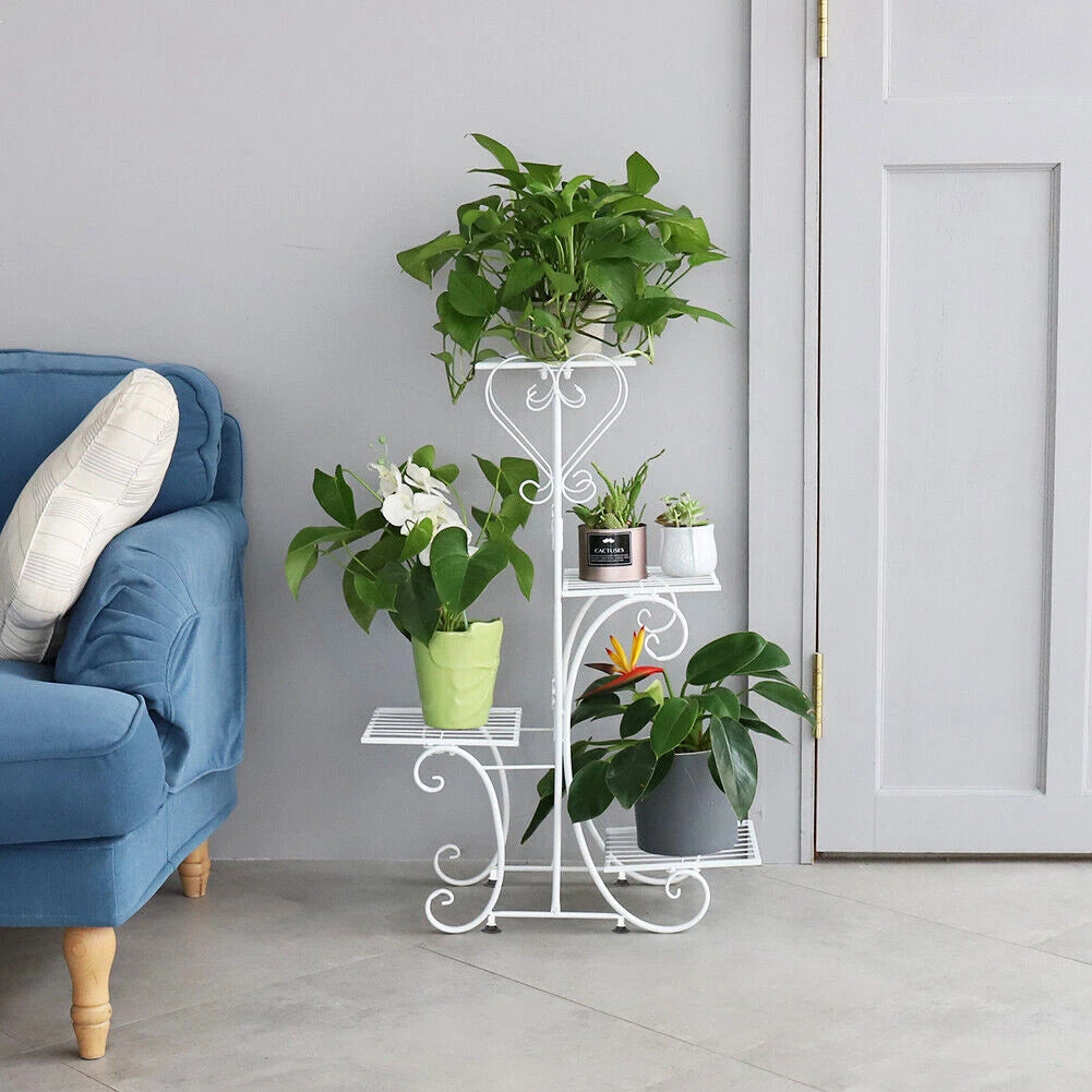 White Metal Plant Stand 4-Tier Flower Rack