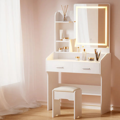 Dressing Table LED Makeup Mirror Stool Set