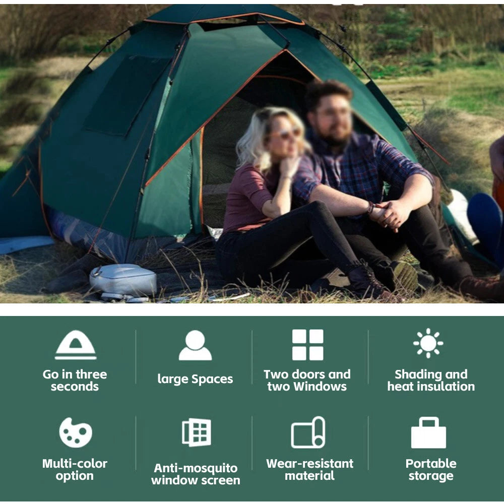 Instant Camping Tent 4 Person Auto Pop up Family Hiking Dome Waterproof Shelter