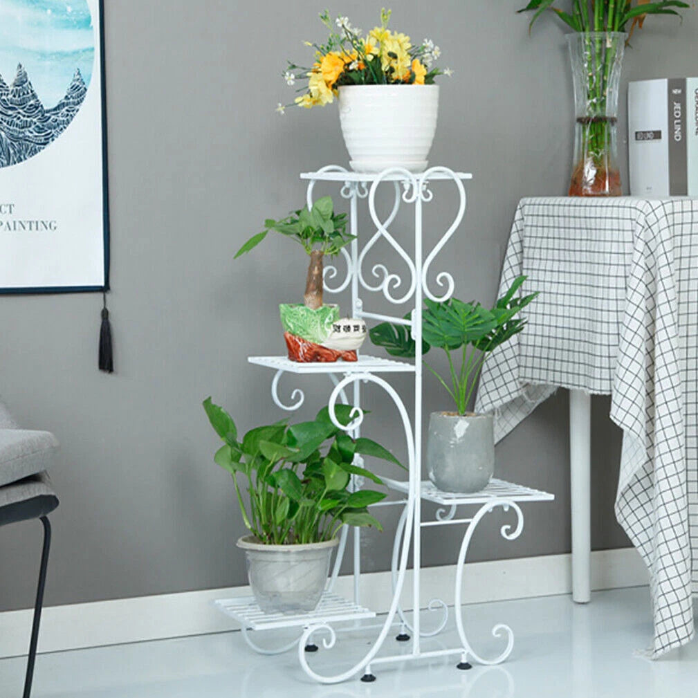 White Metal Plant Stand 4-Tier Flower Rack