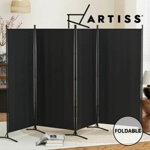 4 Panel Room Divider Screen 345x180cm Fabric Black