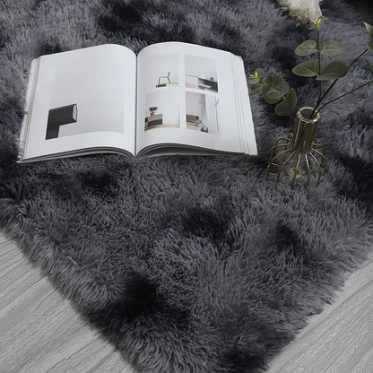 Light Grey And Dark Grey Fluffy Area Rug